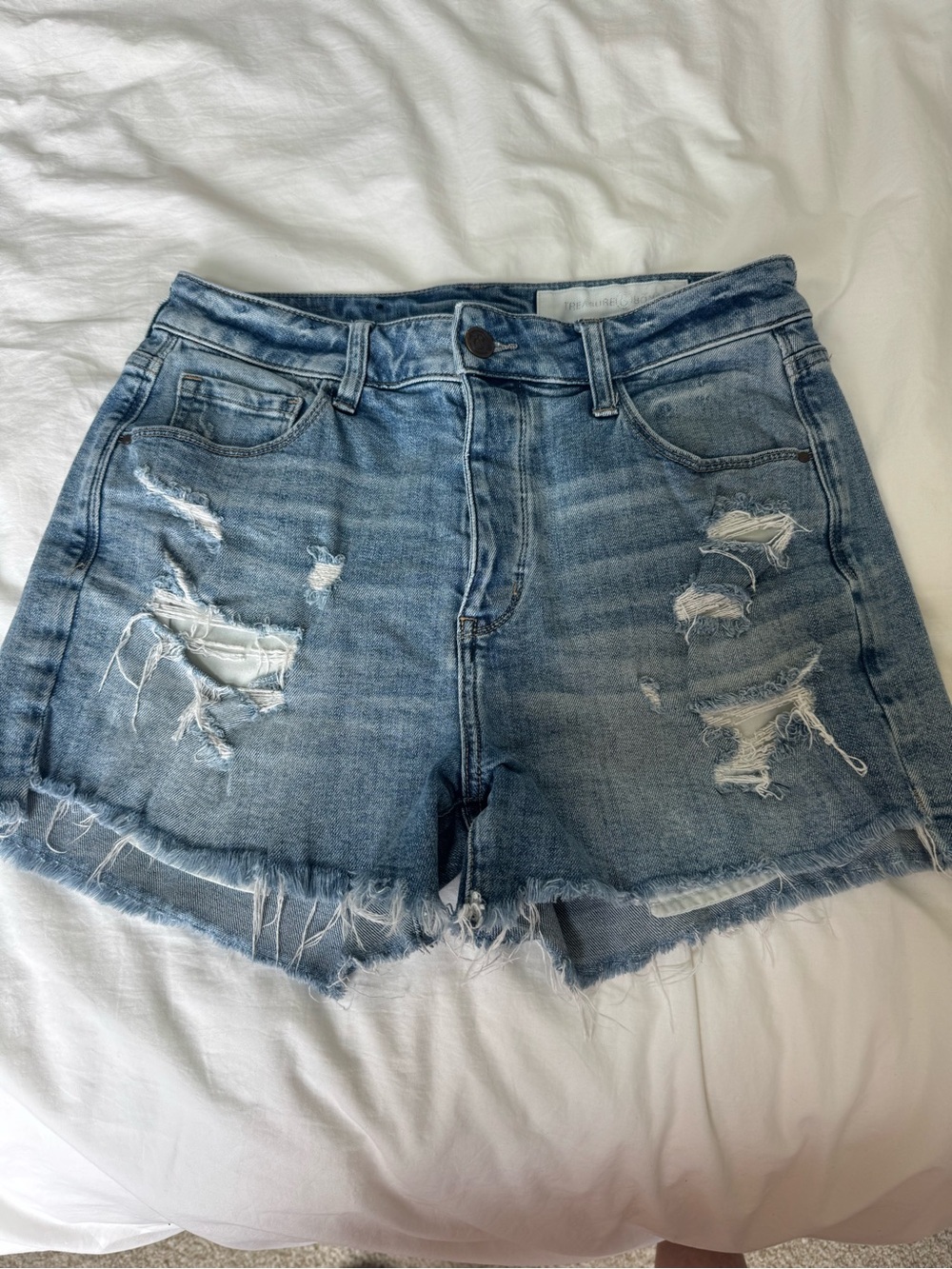 Treasure & Bond - Distressed Blue Denim button fly Women’s Shorts, Sz. 28